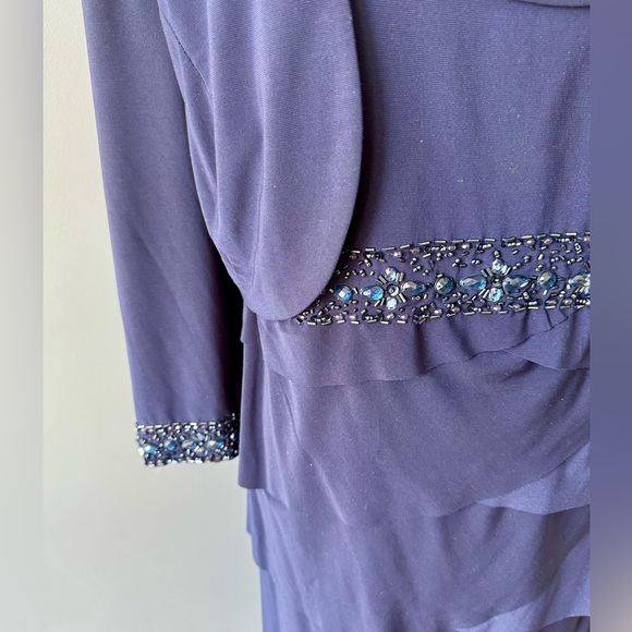 Alex Evenings formal short navy dress with jacket and beaded trim, size 22W - Picture 4 of 7